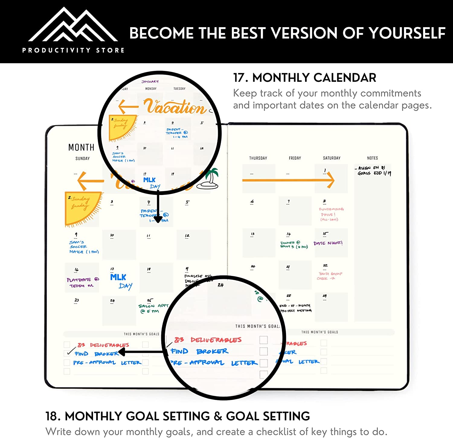 Best 2023 Planner Weekly and Monthly 5x8 | Goal, Business & Productivity Planner | Undated Daily 2023 Planner With To Do List, Habit Tracker & Planner Stickers | Productivity Store Planner PRO (Grey) - Image 6